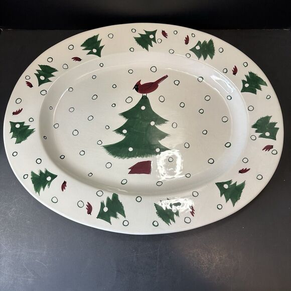 Studio Nova Holiday Cardinal Christmas 20" Oval Serving Platter KT547 Vintage - Picture 15 of 15